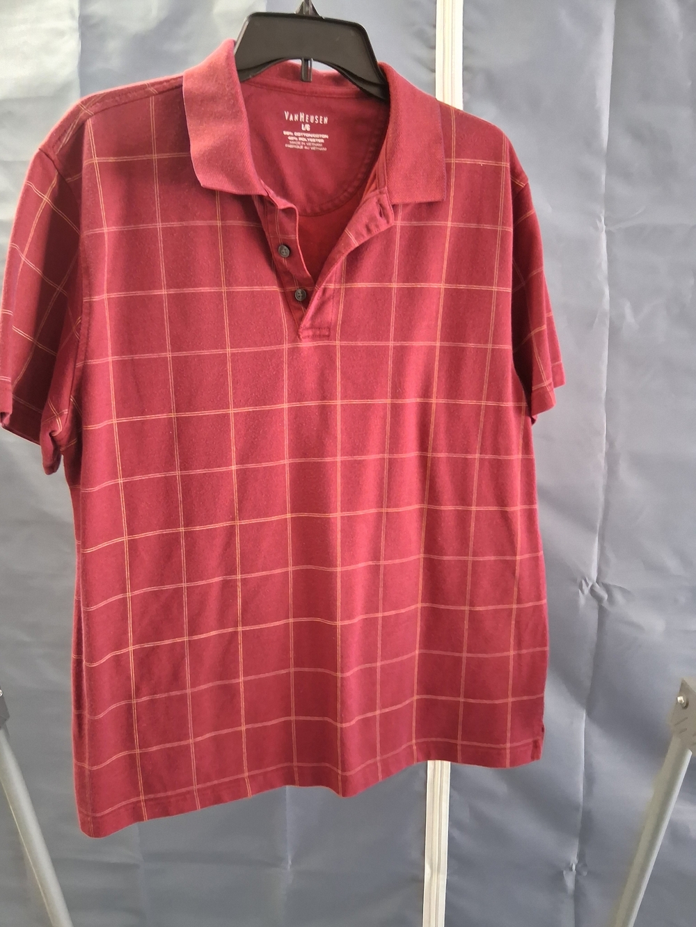 Van Heusen Men's Red Plaid Polo Shirt